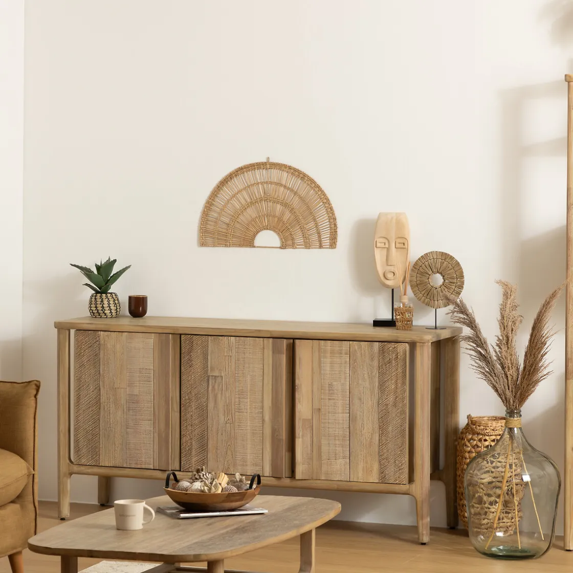 atmosphera Lienzos Y Cuadros Decorativos|Estilo Oriental>Abanico Decorativo Beige 60x35Cm