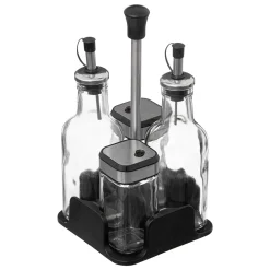 5five Vinagreras, Azucareros, Saleros Y Pimenteros>Aceitera + Vinagrera 4Pzas Vidrio C/Soporte