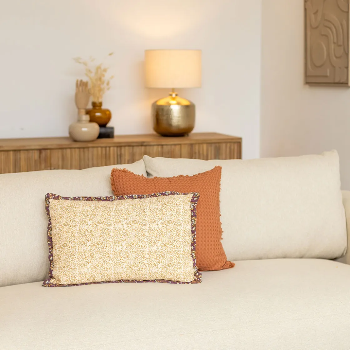 atmosphera Cojines Y Fundas Decorativas>Almohada Indie Beige Con Flores 38x58cm