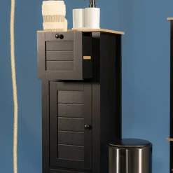 Muebles Con Lavabo Y Auxiliares>Armario bajo wc ROMA negro y márron 83cm