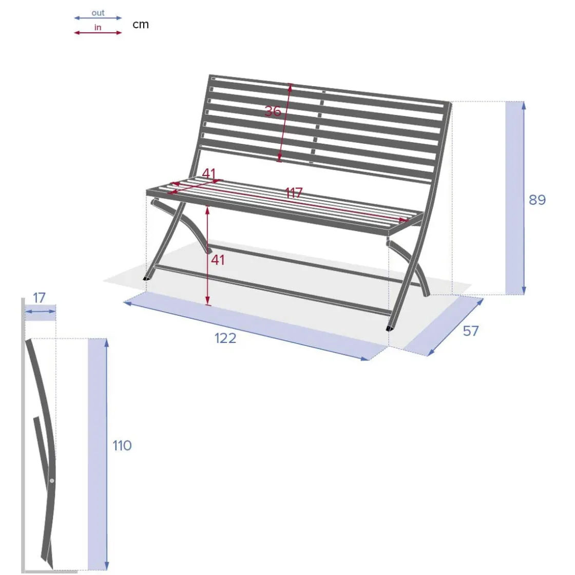 hespéride Sillas Y Pufs De Jardín>Banco plegable OLBIA gris graphite de metal