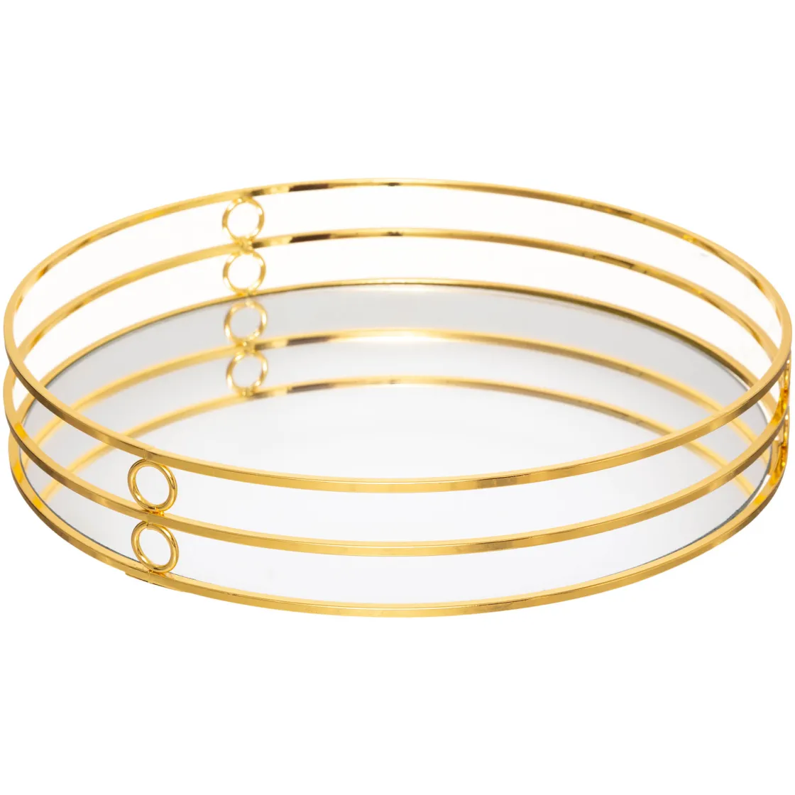 atmosphera Accesorios|Estilo Contemporaneo>Bandeja de vidrio con espejo FEEL dorada de metal