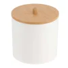 Accesorios De Lavabo>Bote Blanco Con Tapa De Bambú