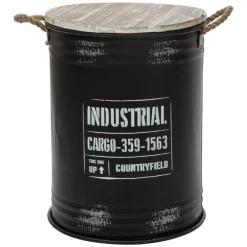 atmosphera Accesorios|Estilo Industrial>Bote Negro Con Tapa 39.9x51.7Cm