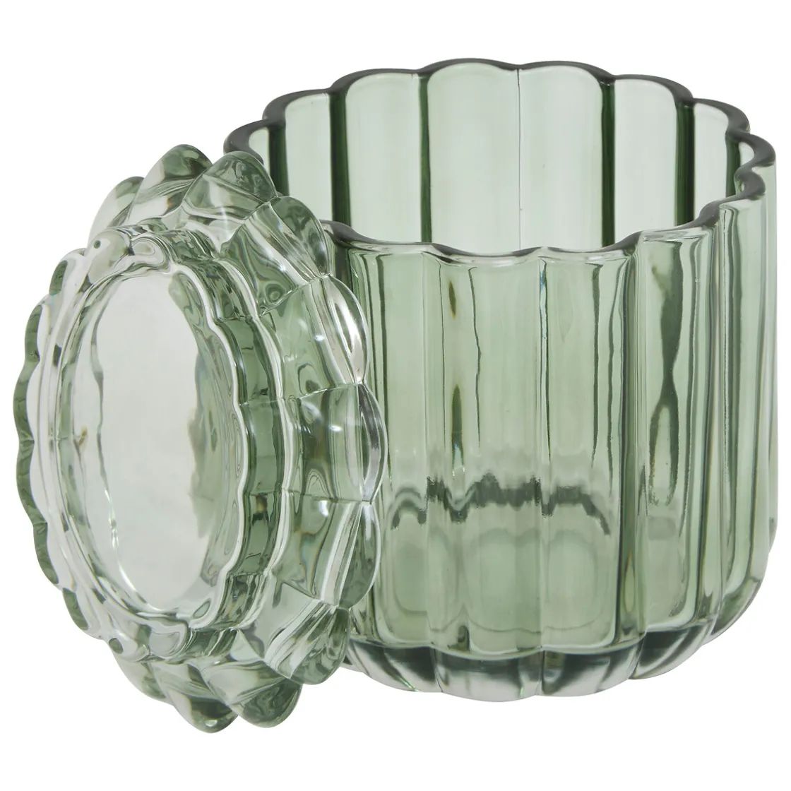 5five Accesorios De Lavabo>Bote para algodón FLOREA verde de vidrio