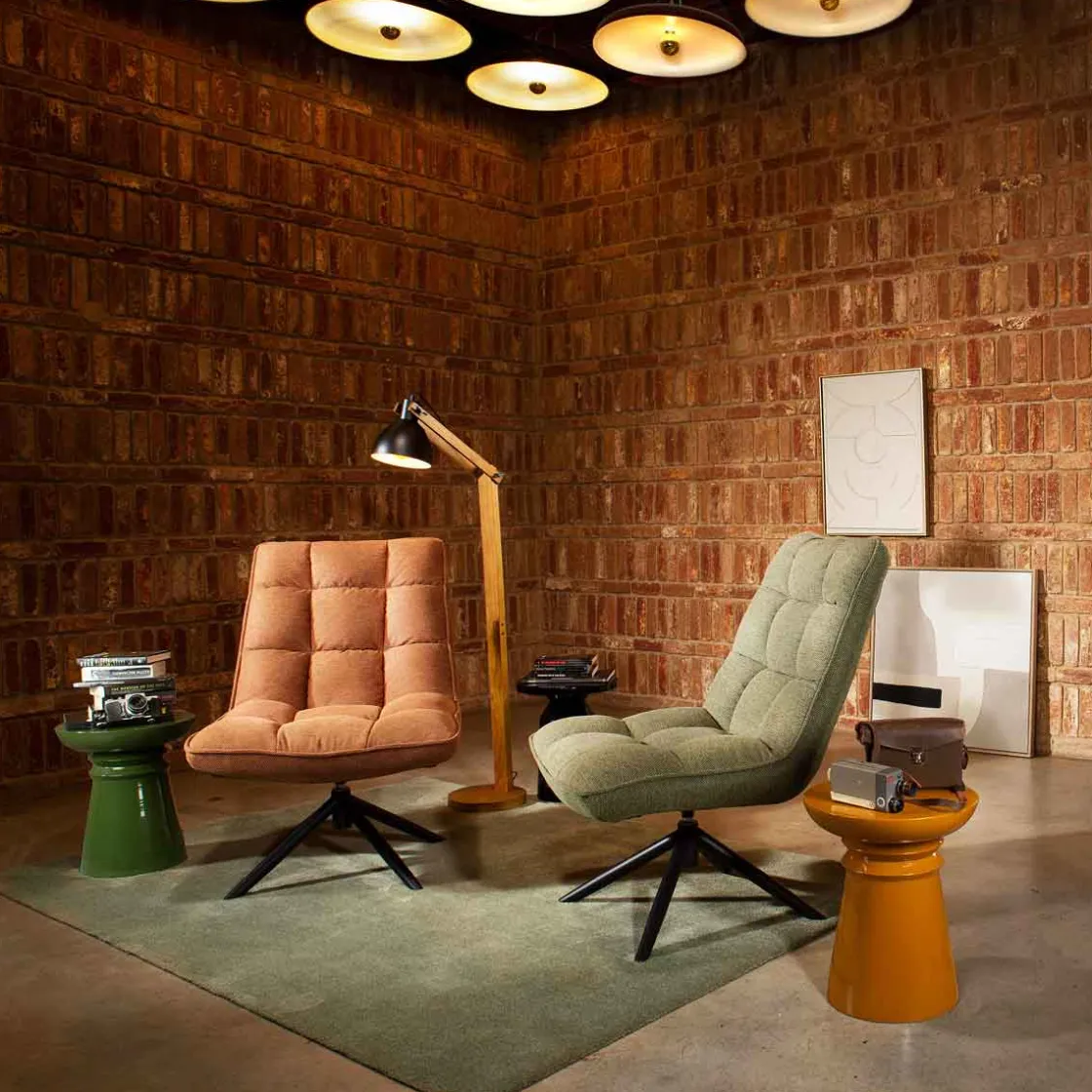 Sillas, Sillones Y Bancos|Estilo Contemporaneo>Butaca Giratória Mel De Tejido Verde