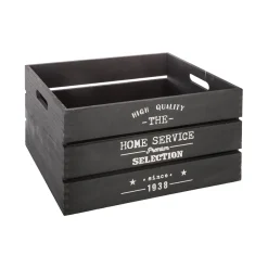 Cestas Y Baúles|Estilo Industrial>Caja De Madera Factory Negra 34x24x18Cm