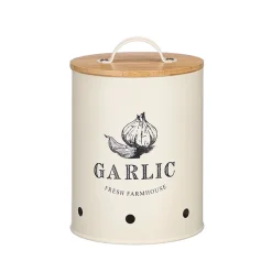 Cajas Y Frascos>Caja para ajos crema metálica con tapa de bambú