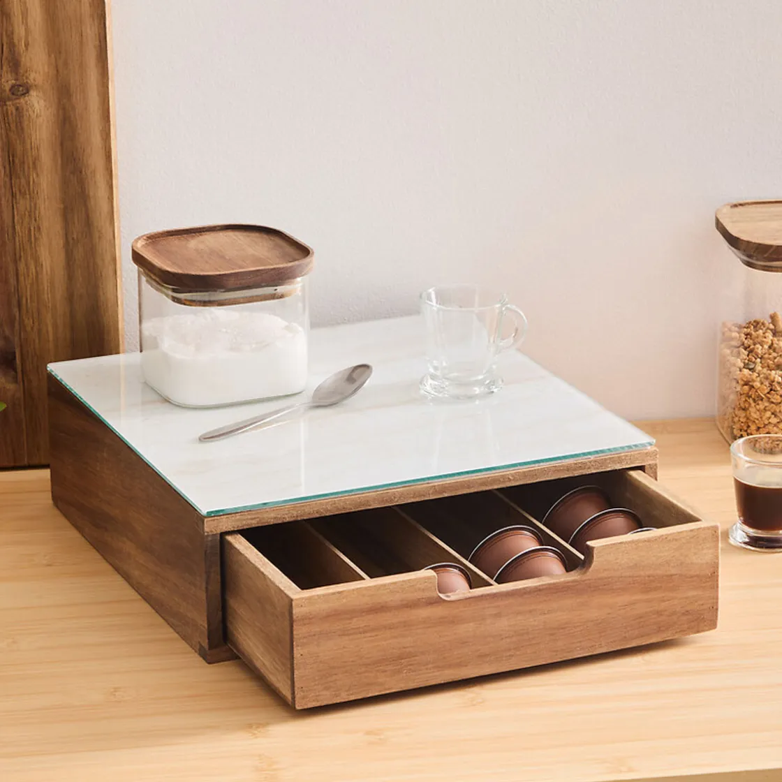 5five Cajas Y Frascos>Caja para cápsulas de café de madera de acacia