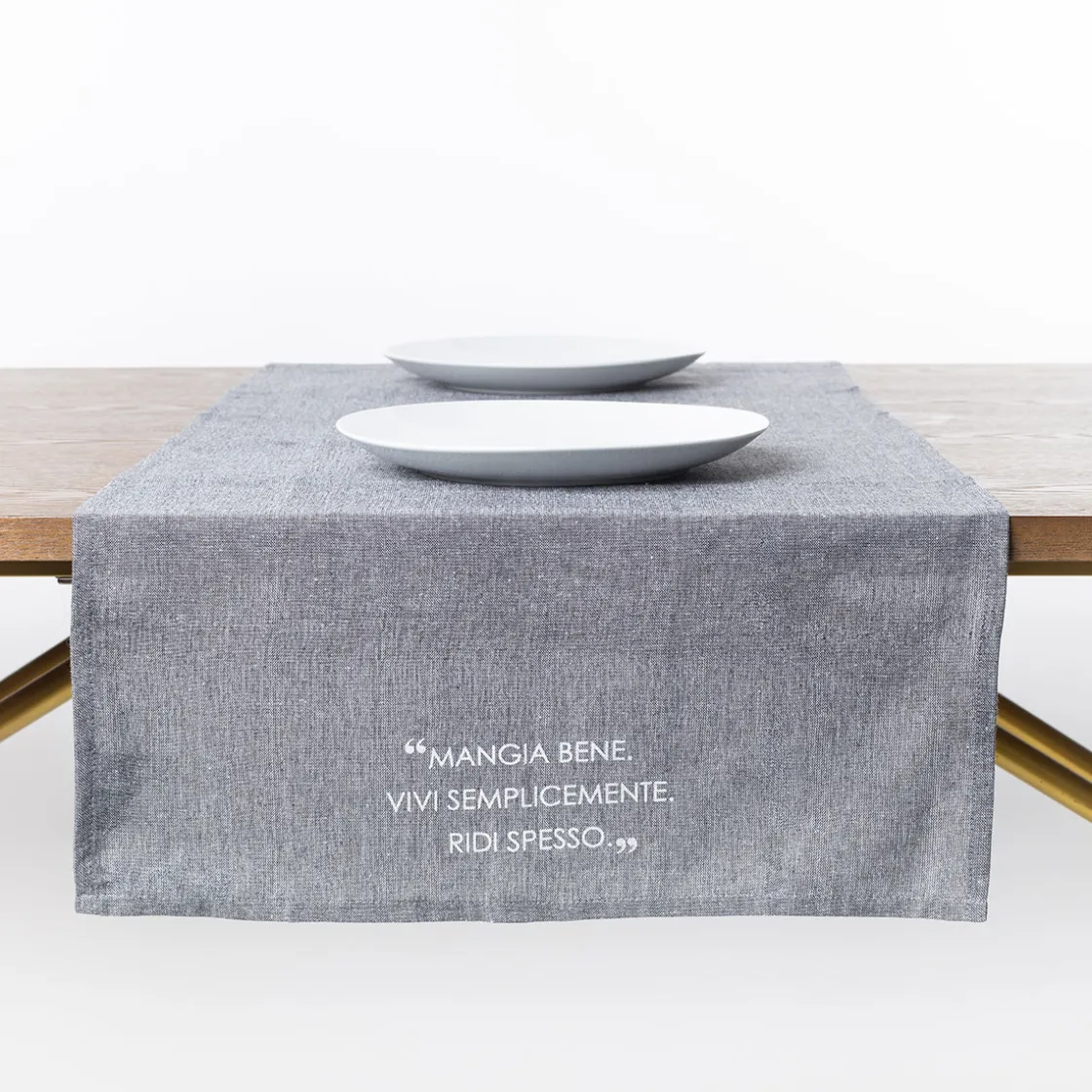 Manteles, Servilletas Y Manteles Individuales>Camino de mesa con frase gris oscuro 50x140cm