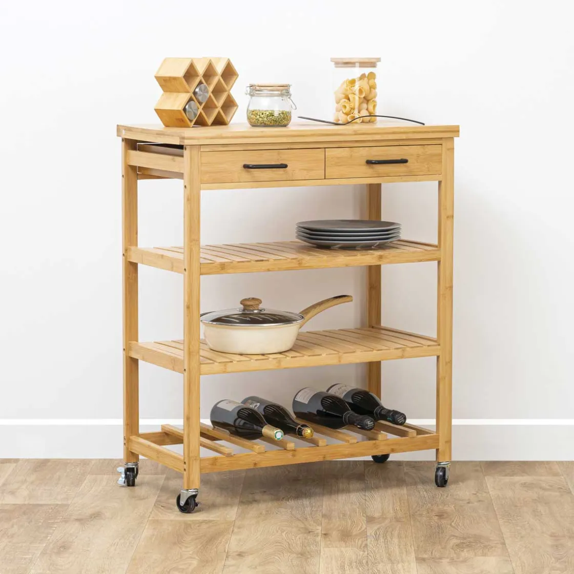 5five Muebles Y Carros De Apoyo>Carrito auxiliar de cocina de bambú c/3 estantes