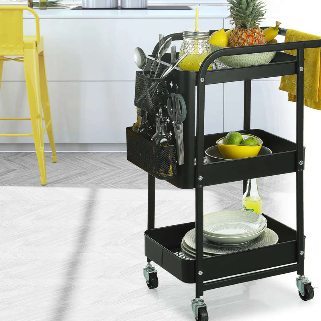 5five Carros De Soporte>Carrito Auxiliar Metálico Negro