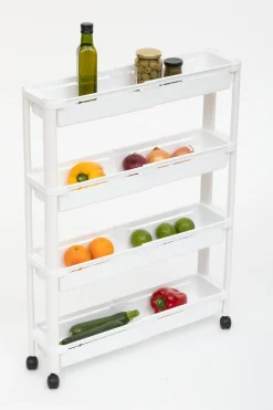 5five Carros De Soporte>Carrito De Cocina Blanco Extensible Con 4 Cestos