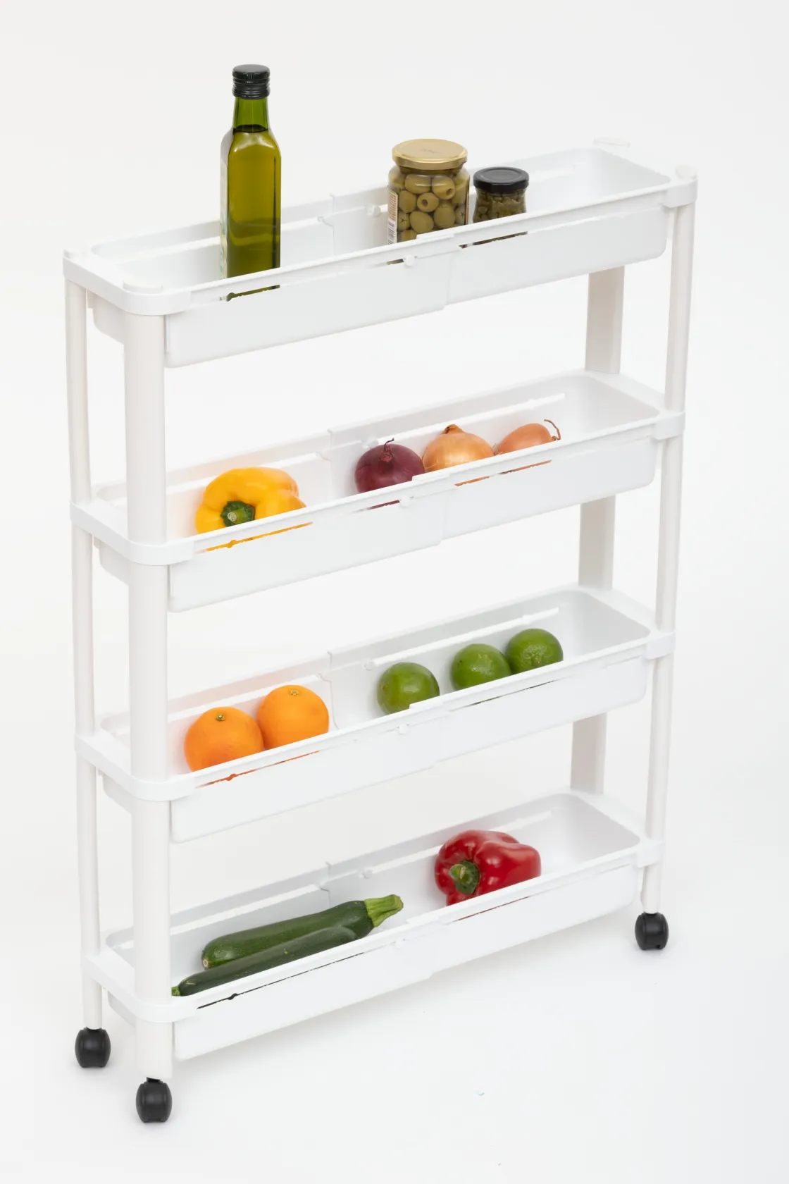 5five Carros De Soporte>Carrito De Cocina Blanco Extensible Con 4 Cestos