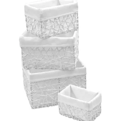 Cestas De Almacenamiento>Cesta de baño blanca forrada con tejido 18x21cm