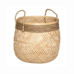 atmosphera Cestas Y Baúles>Cesta redonda beige de bambú 24x30cm
