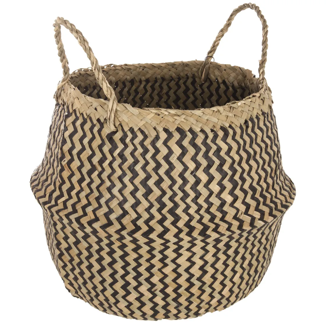 atmosphera Cestas Y Baúles>Cesta Seagrass Negra Con Asas 15x37Cm