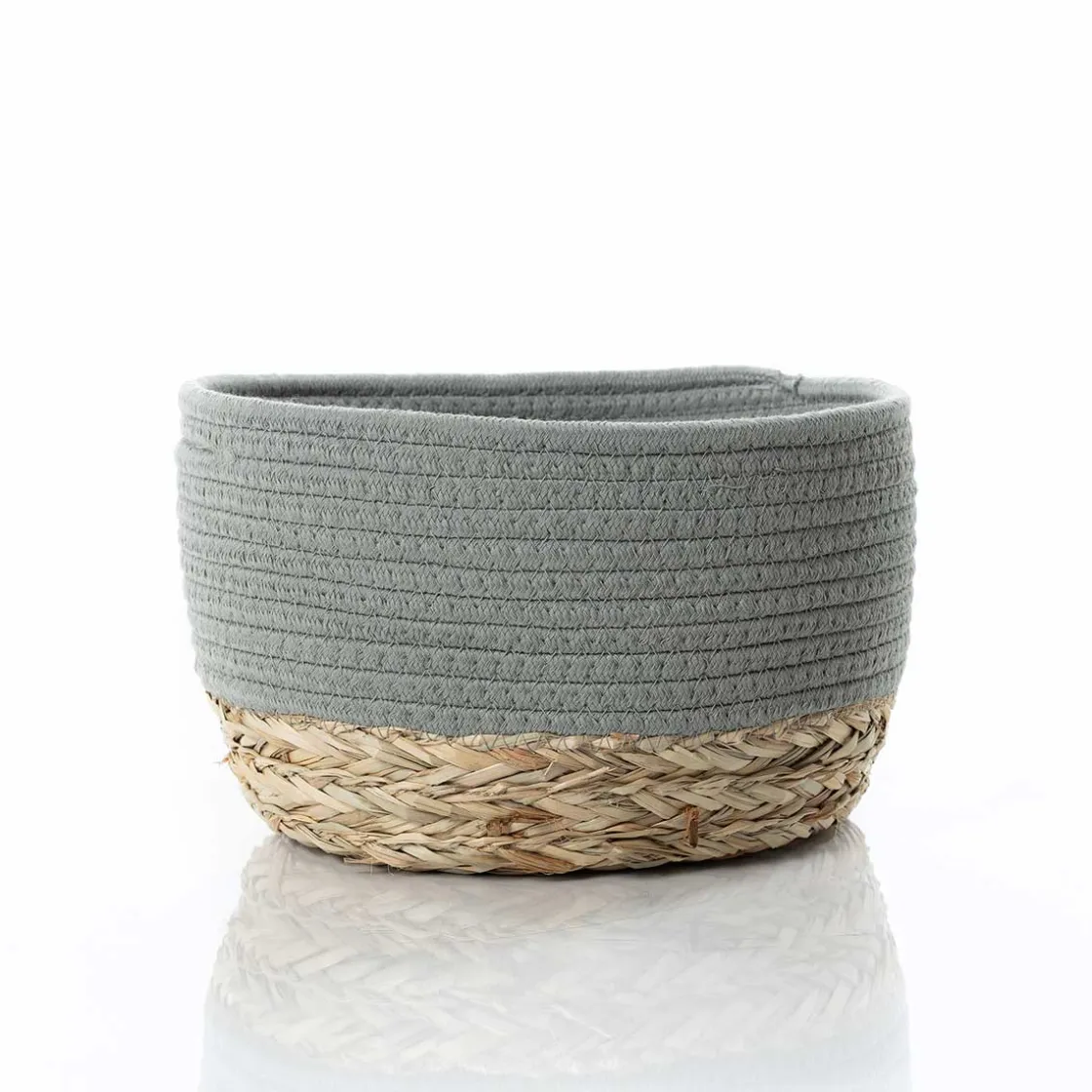 Cestas De Almacenamiento>Cesto de baño verde caqui y natural 22x30cm