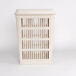 Cestas Y Palanganas>Cesto para colada con tapa crema 40L