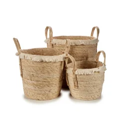 Cestas Y Baúles>Cesto redondo paja beige con pelo 35cm