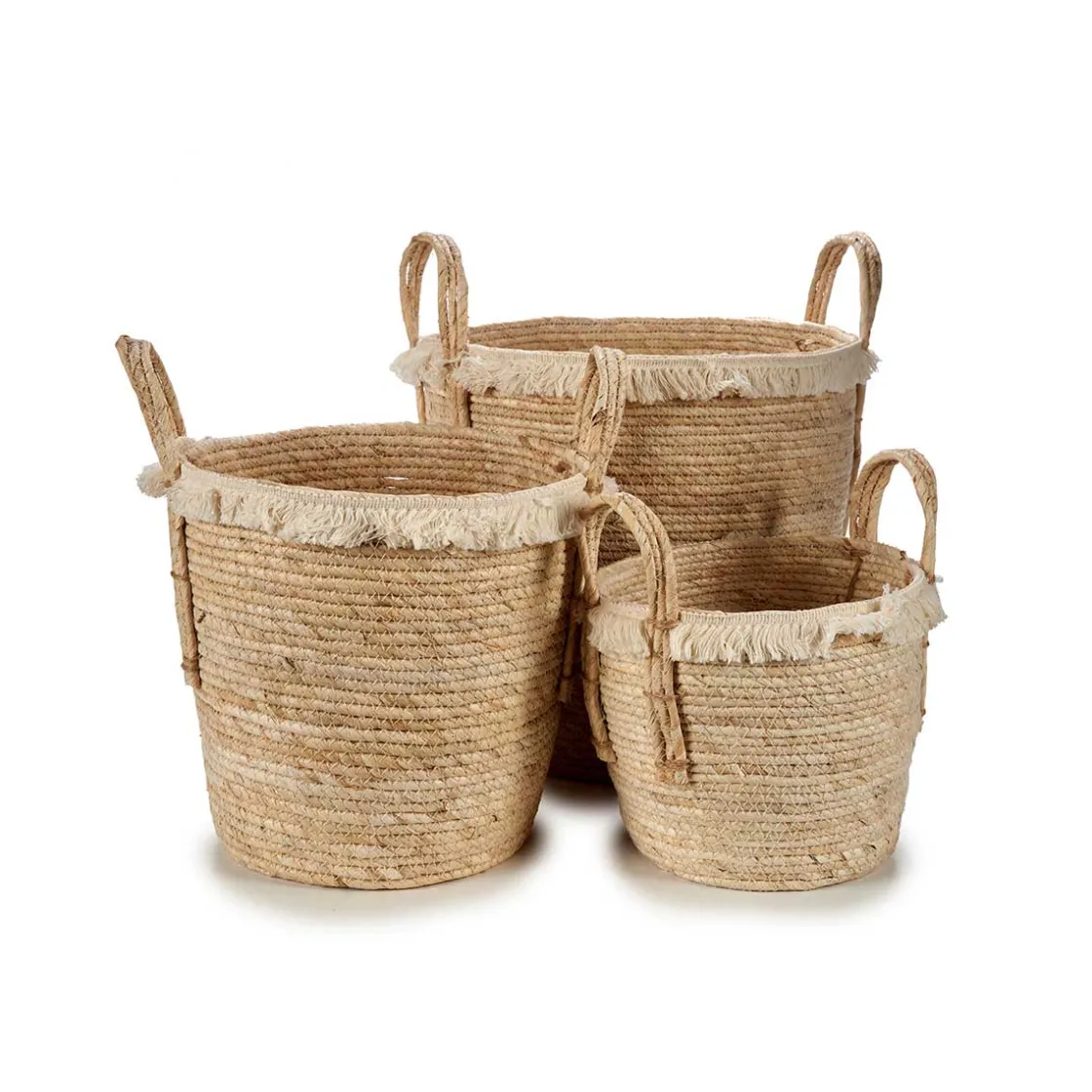 Cestas Y Baúles>Cesto redondo paja beige con pelo 35cm
