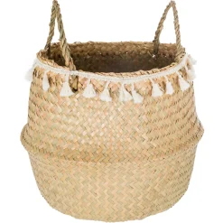 atmosphera Cestas Y Baúles>Cesto seagrass natural con pompones y asas