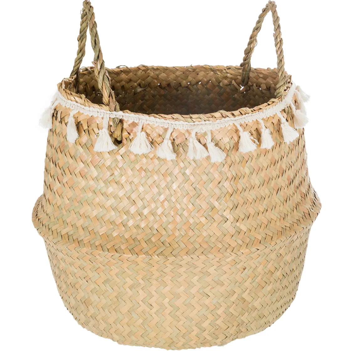 atmosphera Cestas Y Baúles>Cesto seagrass natural con pompones y asas