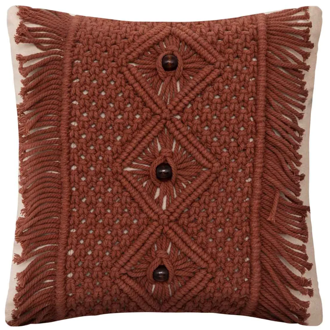 atmosphera Cojines Y Fundas Decorativas>Cojín Ali Macramé Burdeos Y Crudo 40x40cm