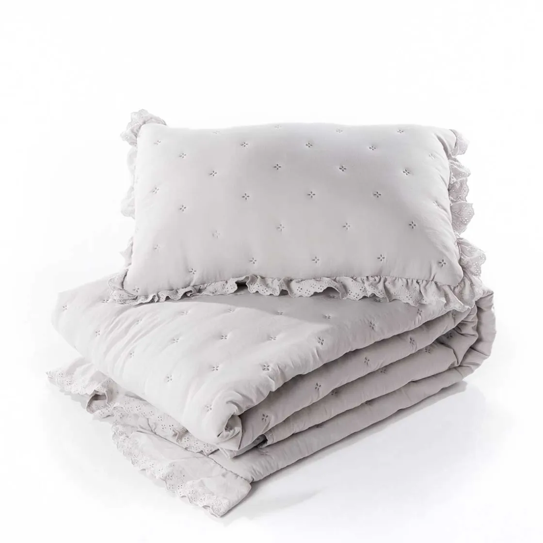 Cojines Y Fundas Decorativas>Cojín AMALFI gris con encaje 45x60cm