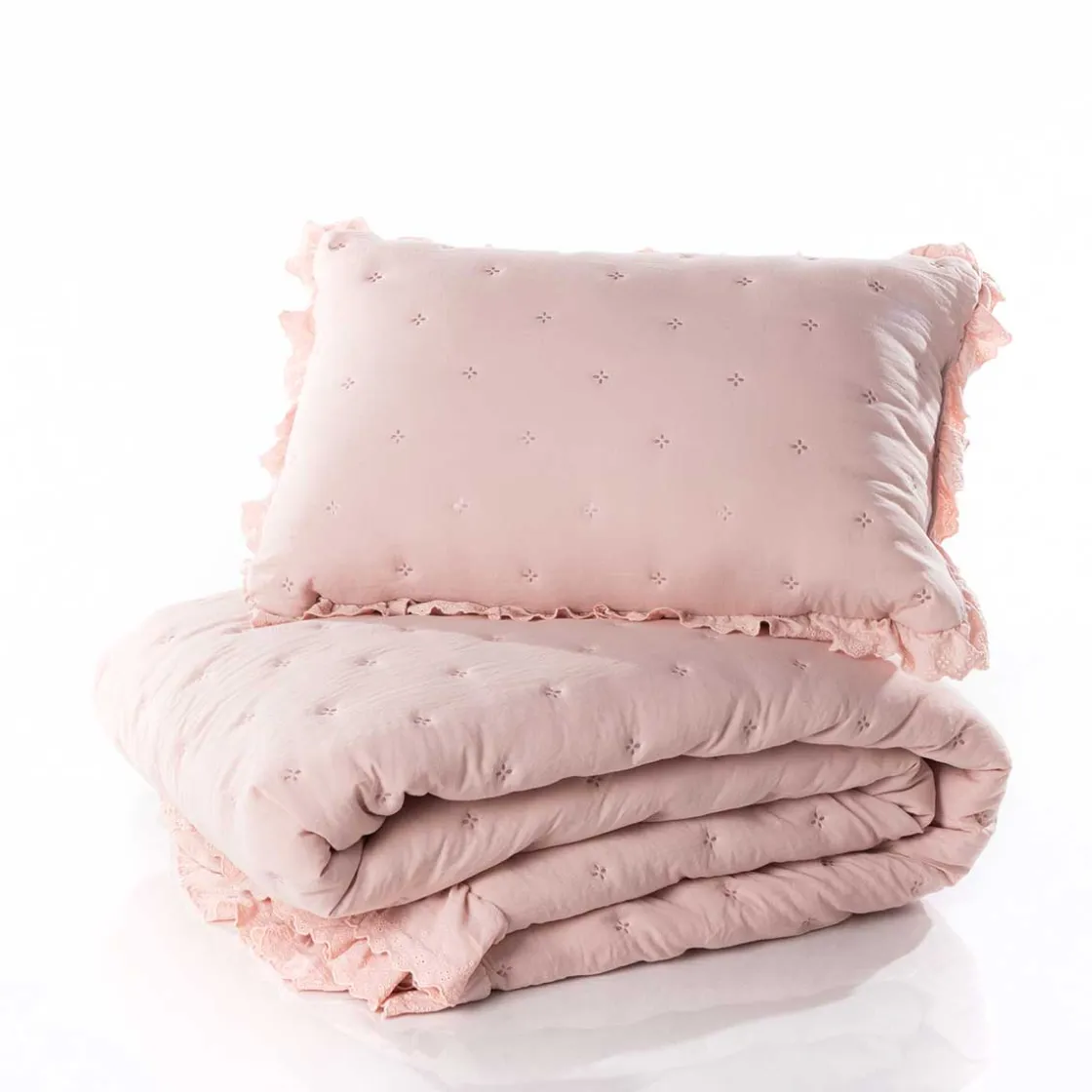 Cojines Y Fundas Decorativas>Cojín AMALFI rosa con encaje 45x60cm