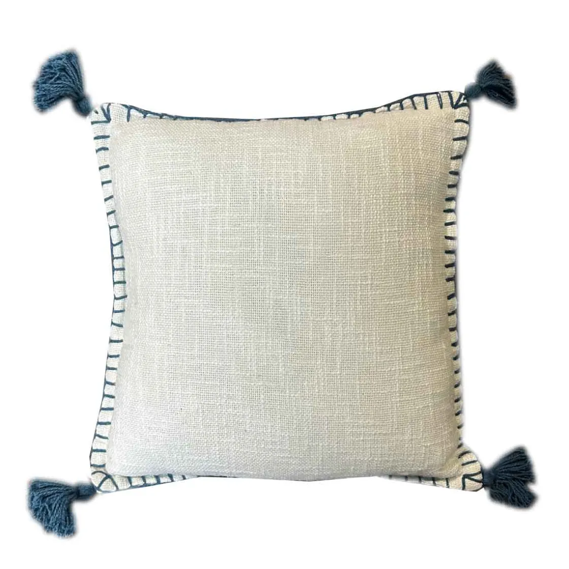 atmosphera Cojines Y Fundas Decorativas>Cojín crudo con borlas azules 40x40cm