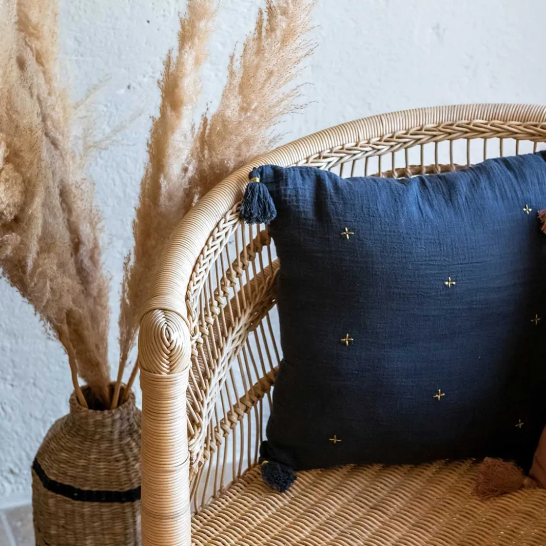 atmosphera Cojines Y Fundas Decorativas>Cojín Winter Light Gaze Azul Con Cruces