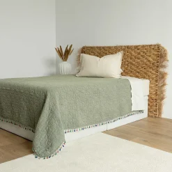 atmosphera Edredones Y Colchas>Colcha STONEWASHED verde con flecos 220x240cm
