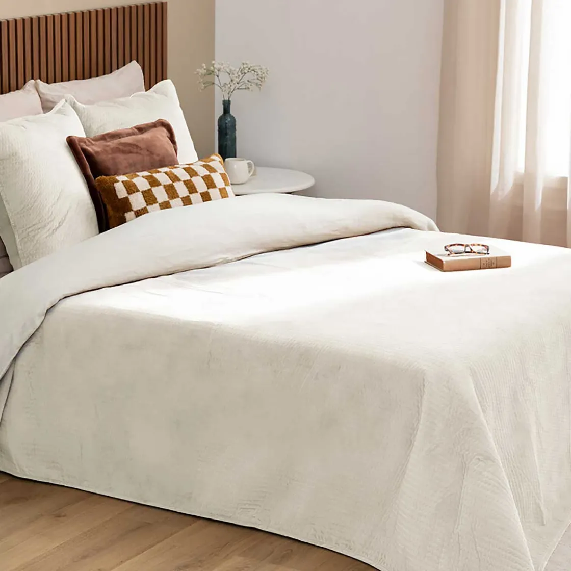 atmosphera Edredones Y Colchas>Colcha y 2 fundas almohada LILOU crudo 240x260cm