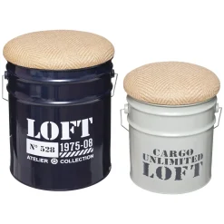 atmosphera Puff Y Banquitos>Conjunto de 2 puf ALFRED de metal y mdf 27/32cm