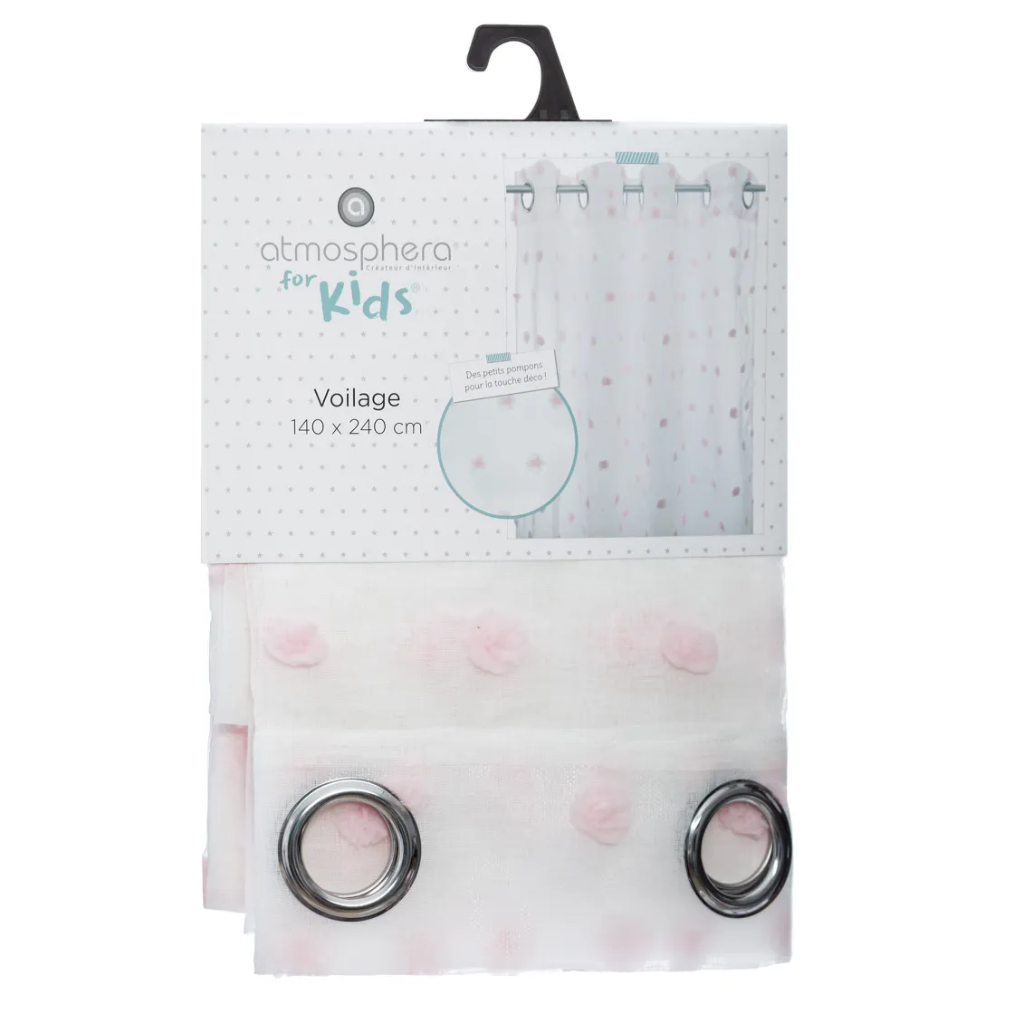atmosphera4kids Téxtil>Cortina Blanca C/Pompones Rosa 140x240Cm