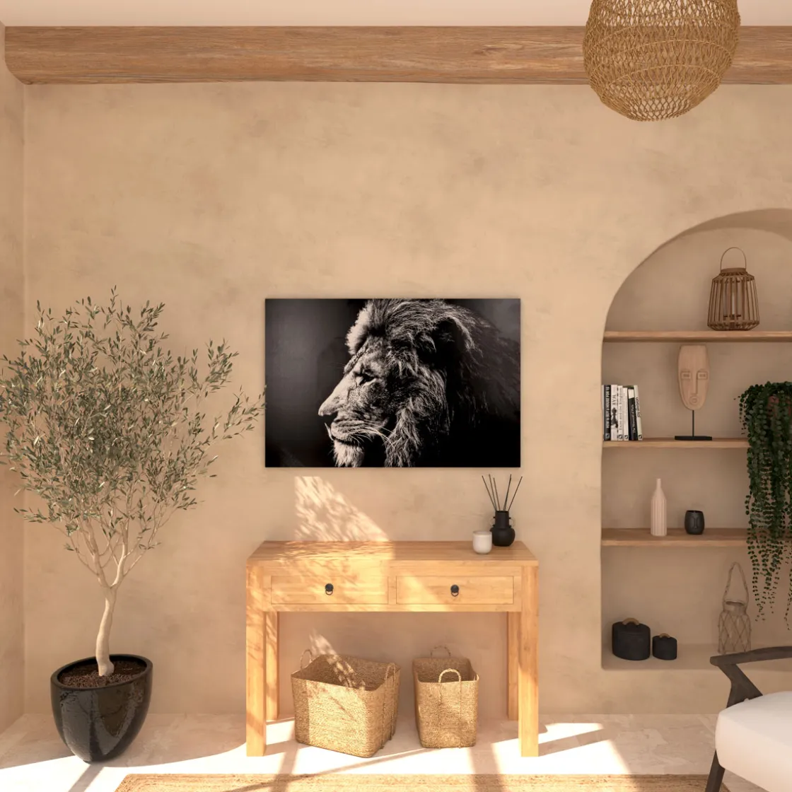 atmosphera Lienzos Y Cuadros Decorativos>Cuadro Deco León Negro/Blanco 78x118Cm