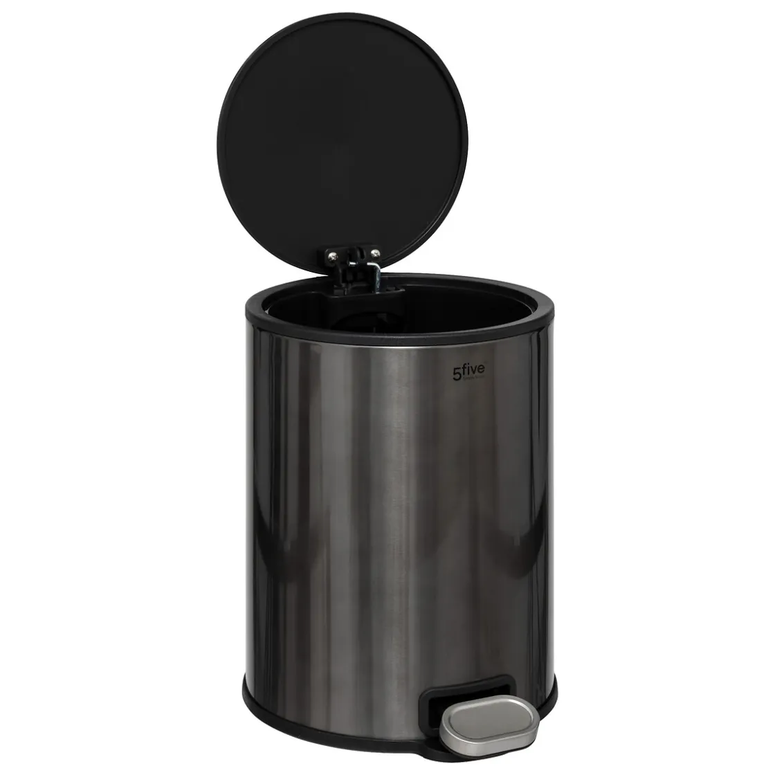 5five Botes De Basura Y Contenedores De Reciclaje>Cubo de basura negro de metal con pedal DELTA 6l