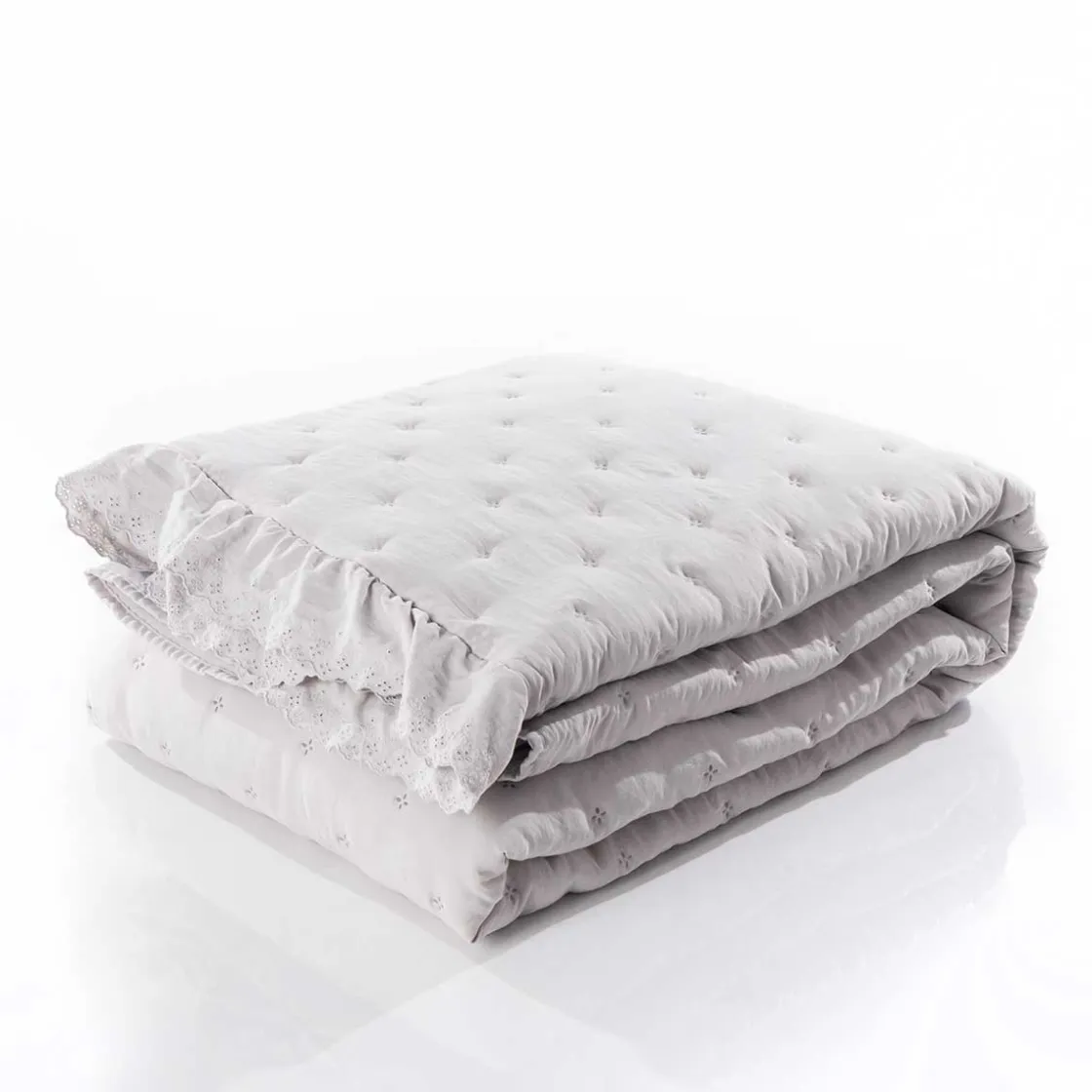Edredones Y Colchas>Edredón AMALFI gris con encaje 250x260cm