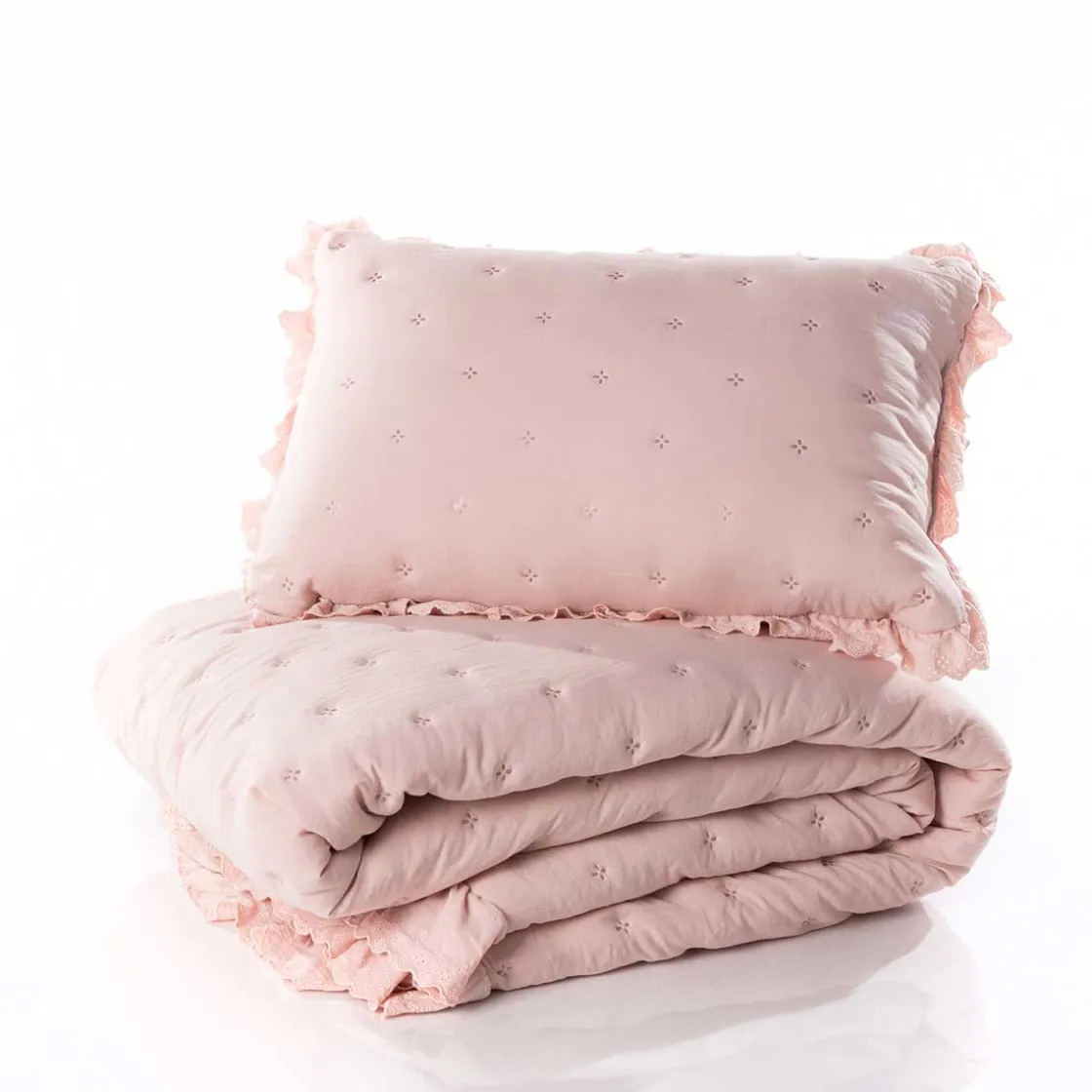 Edredones Y Colchas>Edredón AMALFI rosa con encaje 250x260cm