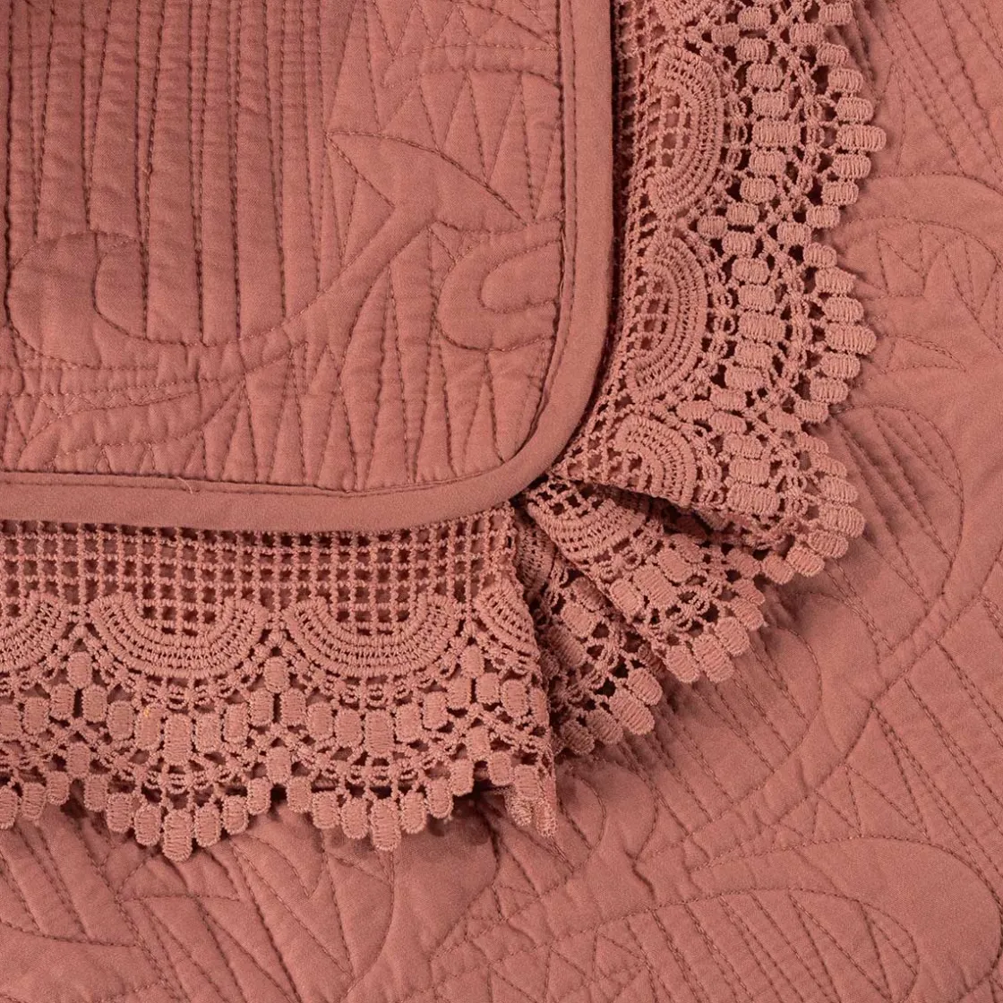 Edredones Y Colchas>Edredón rosa viejo con encaje 220x240cm