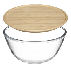 Cuencos, Fuentes Y Ensaladeras>Ensaladera de vidrio 2.5L con tapa bambú