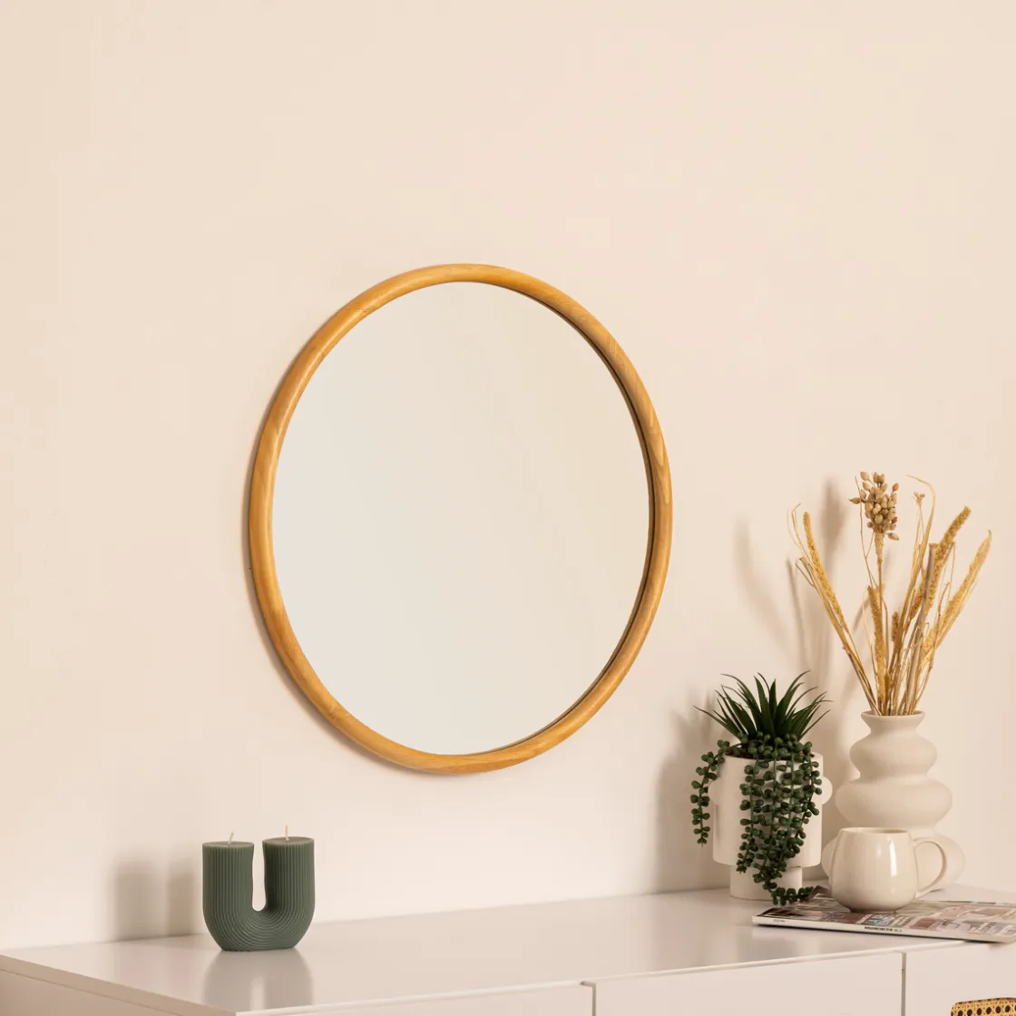 atmosphera Espejos>Espejo de Pared Kim Beige De Madera 55cm