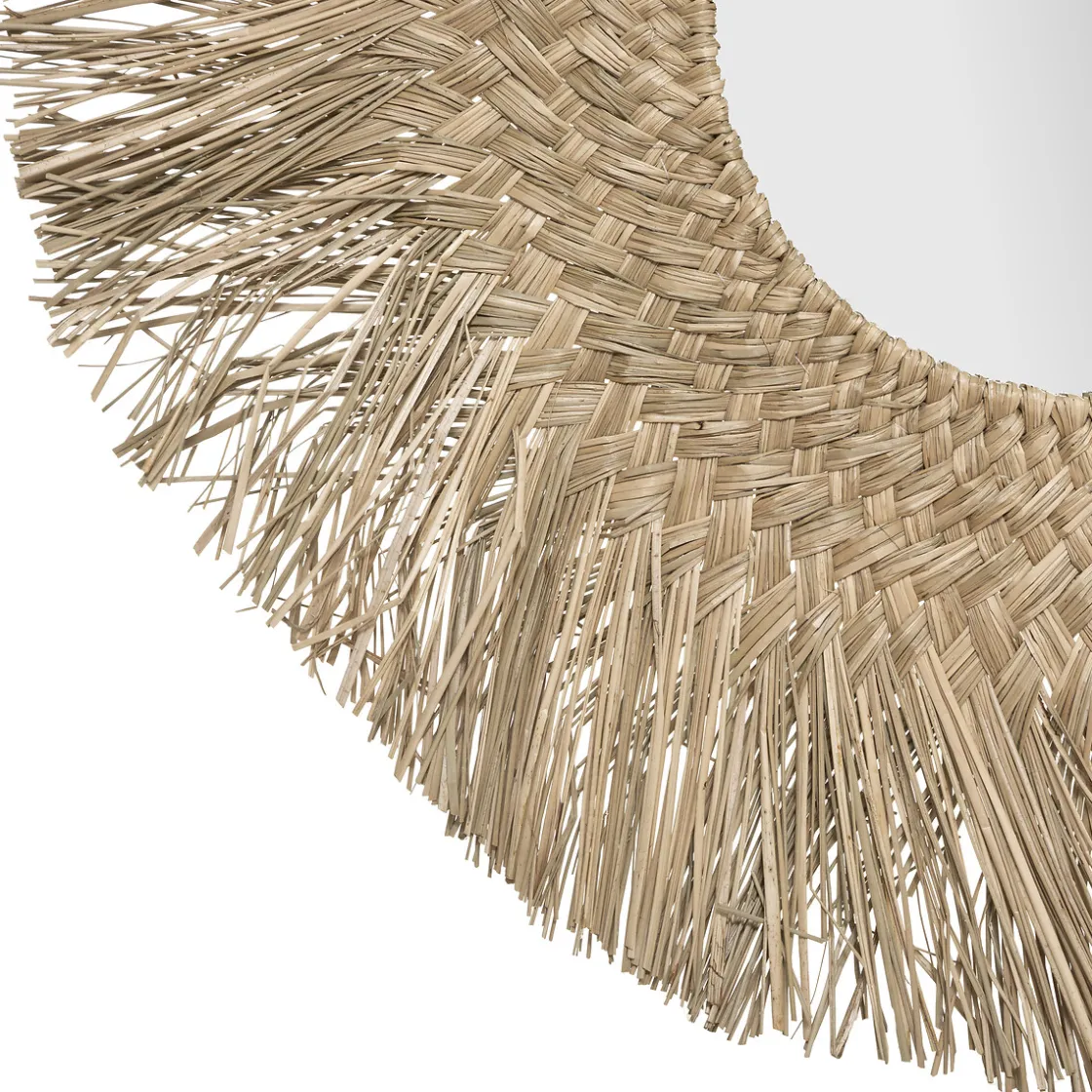 atmosphera Espejos|Estilo Oriental>Espejo De Pared Redondo Ael Beige De Rafia 80Cm