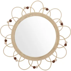 atmosphera4kids Accesorios Decorativos>Espejo POMME beige de ratán con pompones 38cm