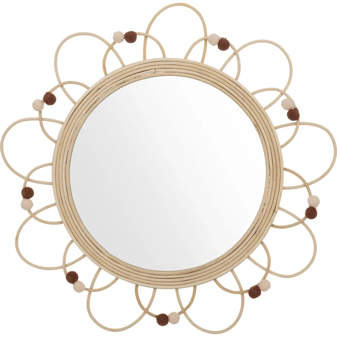 atmosphera4kids Accesorios Decorativos>Espejo POMME beige de ratán con pompones 38cm