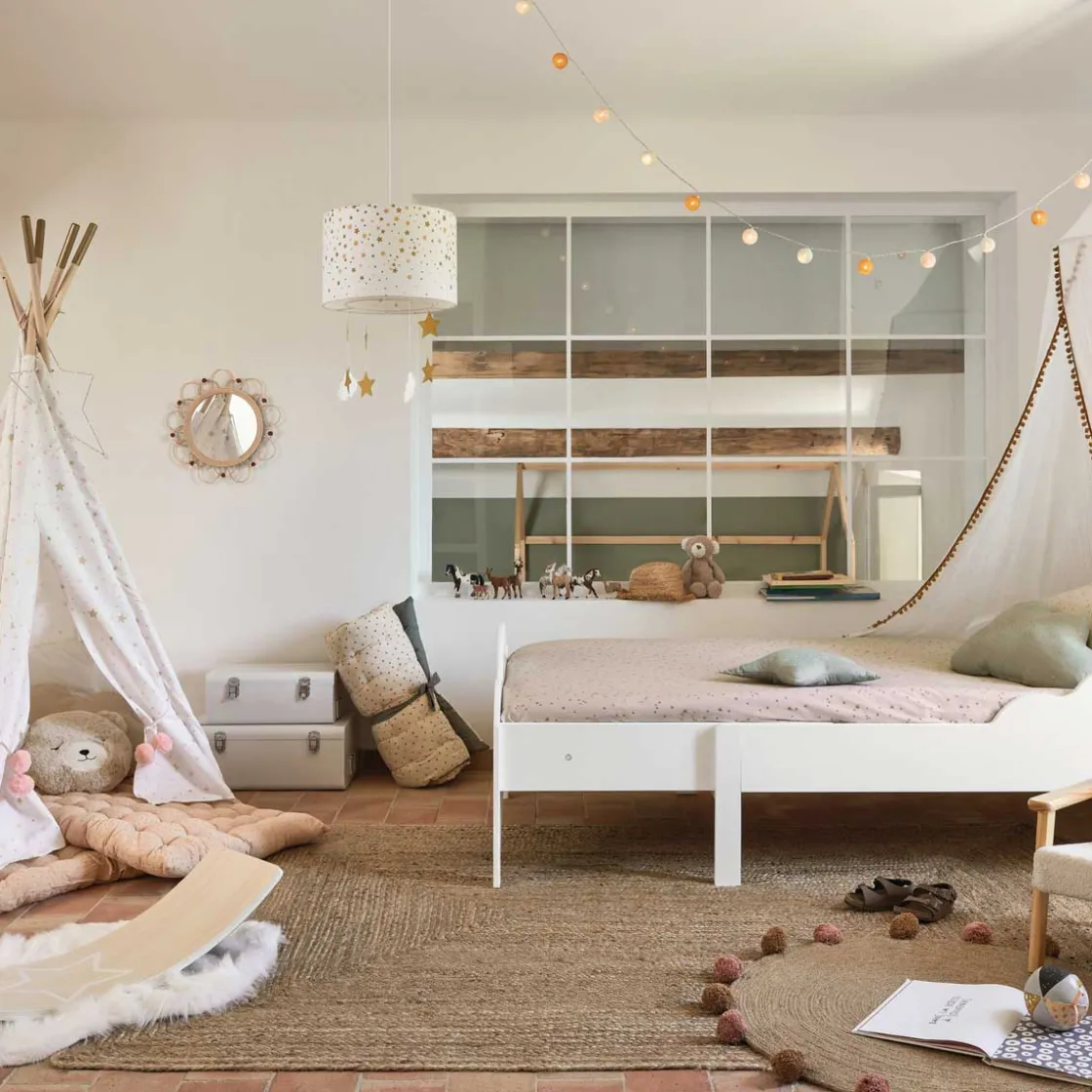 atmosphera4kids Accesorios Decorativos>Espejo POMME beige de ratán con pompones 38cm