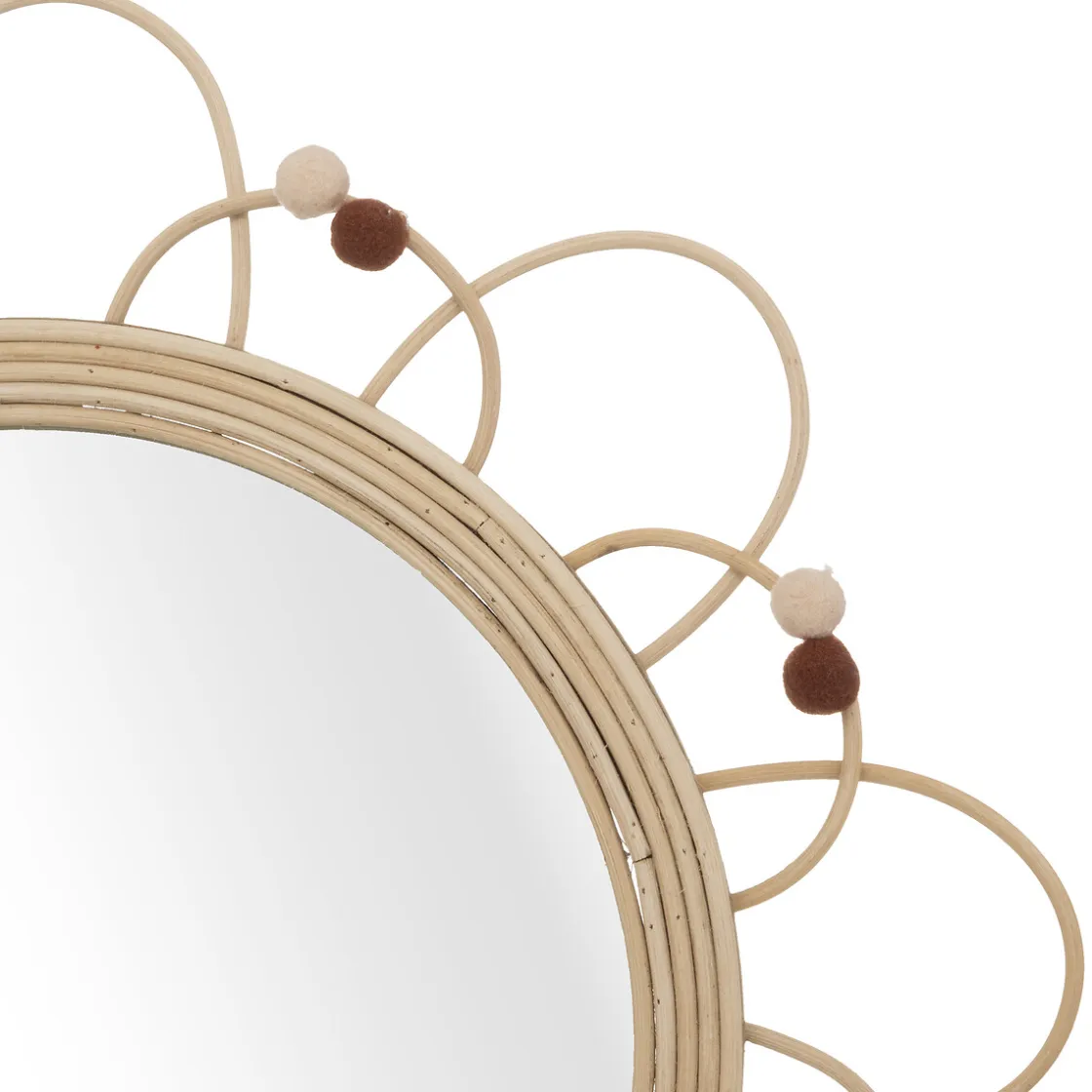 atmosphera4kids Accesorios Decorativos>Espejo POMME beige de ratán con pompones 38cm