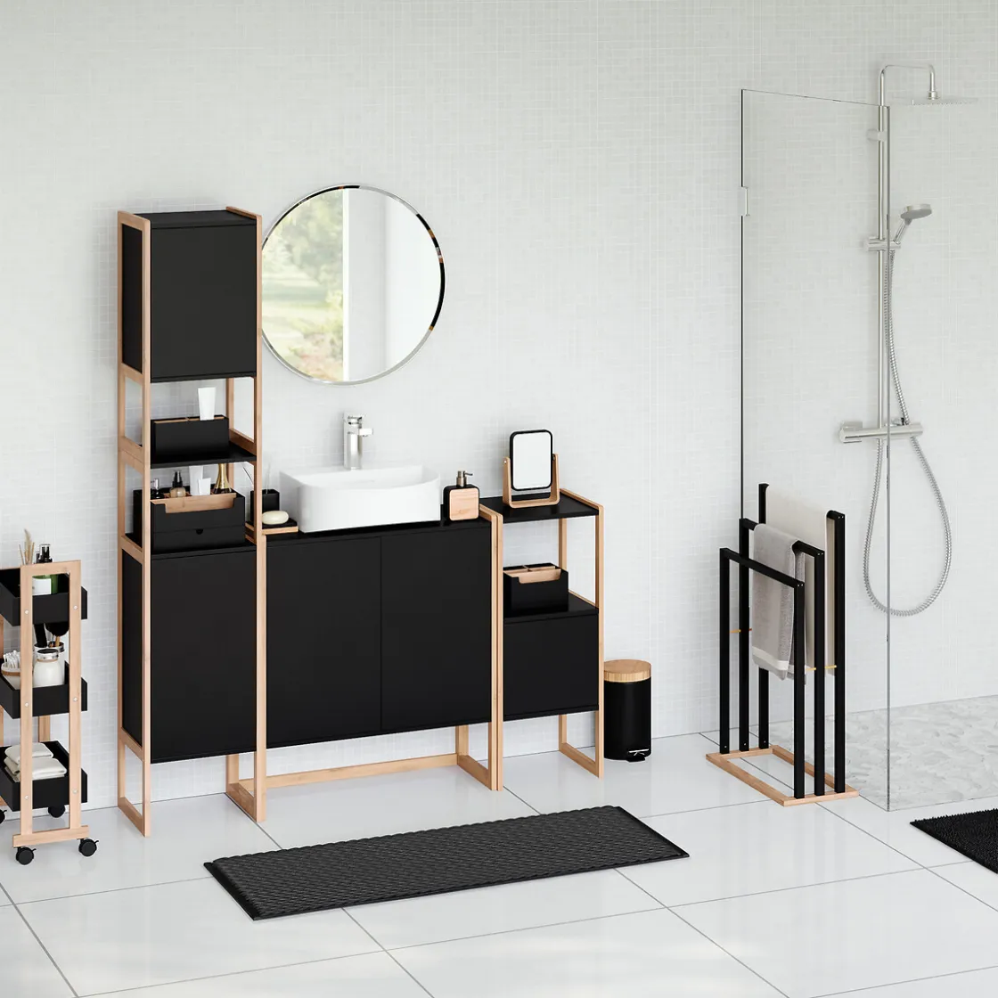 5five Muebles Con Lavabo Y Auxiliares>Estantería 3 Niveles Negra Bambú