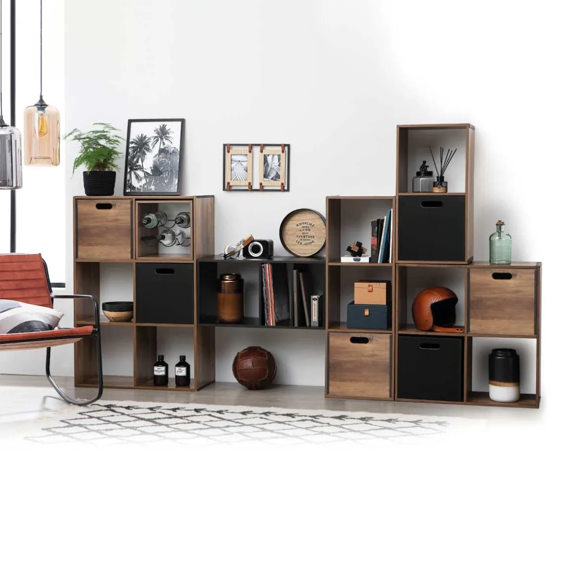 5five Módulo De Mezcla>Estantería marrón oscuro con 4 cubos MIXMODUL